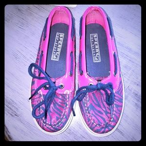 Kids Pink/Purple Zebra Sperry Top Siders Sparkley
